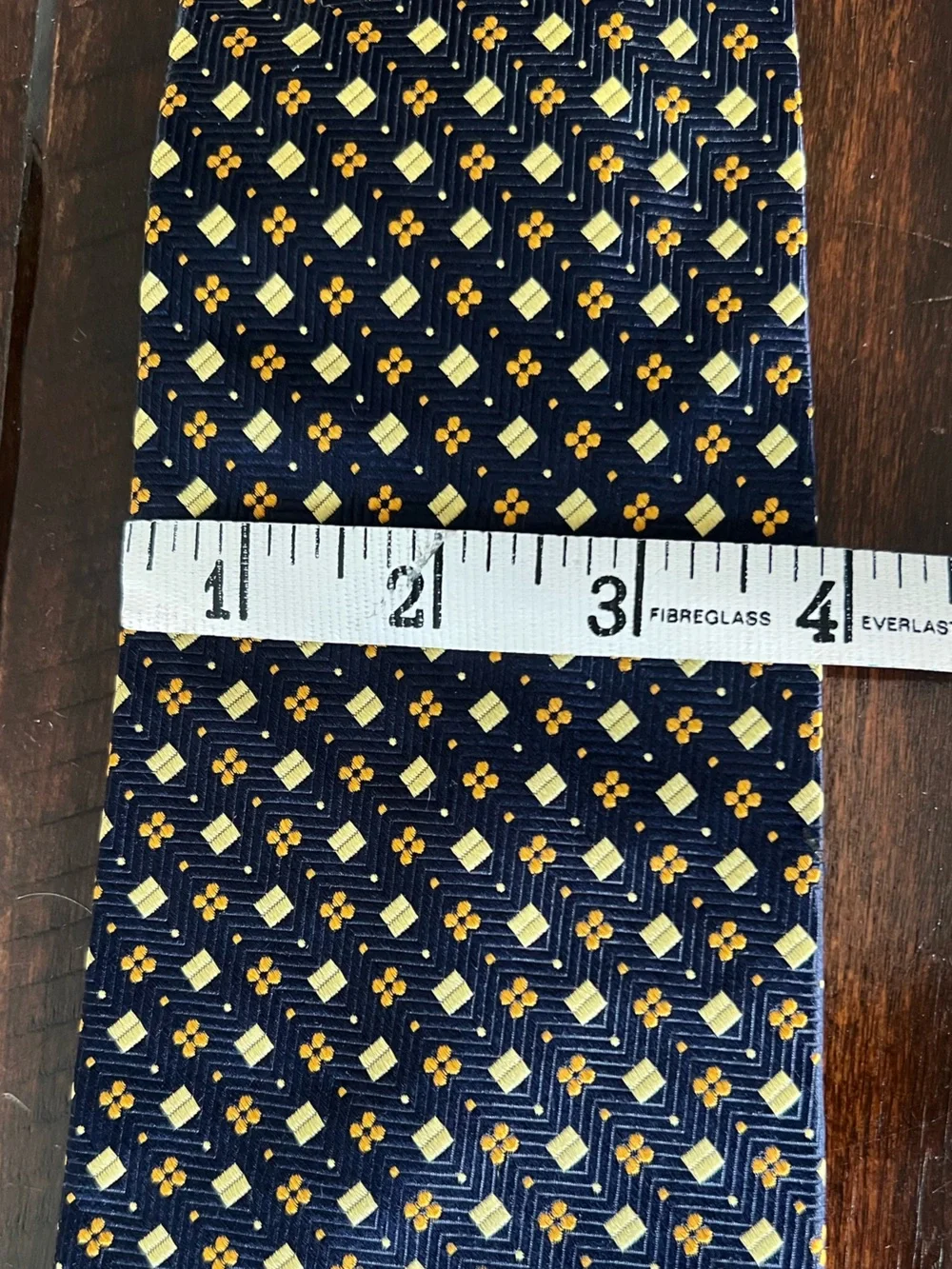 Paul Fredrick Navy Tie with Yellow Geometric Motif